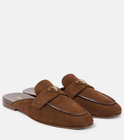 Prada Suede Slippers Shoes In Brown