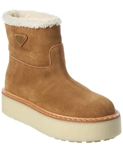 Prada Shearling Padding Ankle Boots In Brown