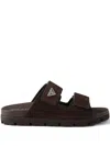 Prada Double Strap Open Toe Leather Sandals In Brown