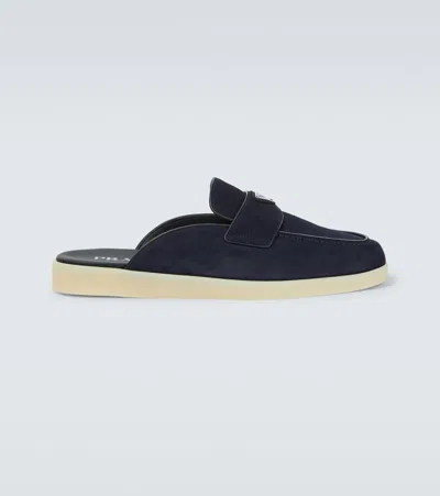 Prada Man Midnight Blue Suede Slippers