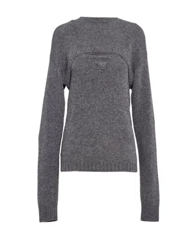 Prada Logo Sweater In Gray