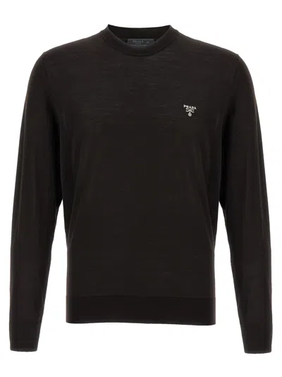 Prada Logo Sweater Sweaters And Cardigans Brown In Dark Blue