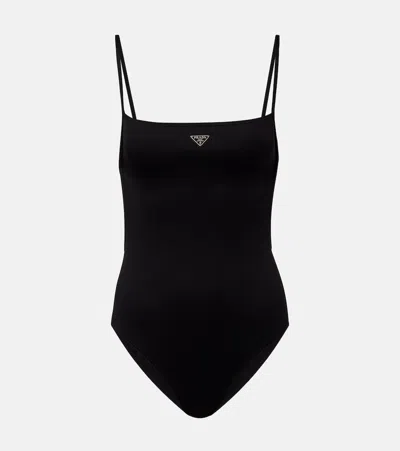 Prada Logo Swimsuit In Black