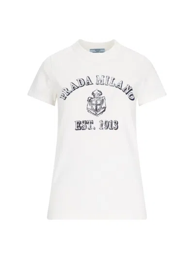 Prada T-shirt With Logo Print In White
