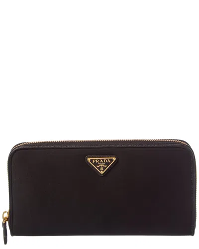 PRADA PRADA LOGO TESSUTO & LEATHER ZIP AROUND WALLET
