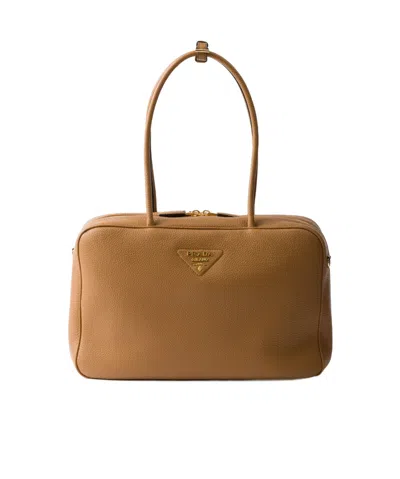 Prada Large Leather Top-handle Bag In Caramel
