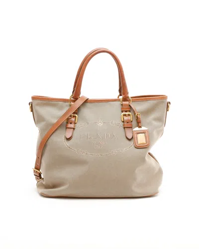 Prada Logo Tote Bag In Sand