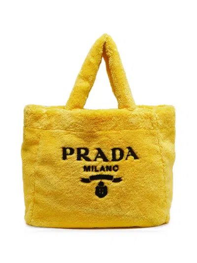 Pre-owned Prada Logo Tote Bag In Yellow