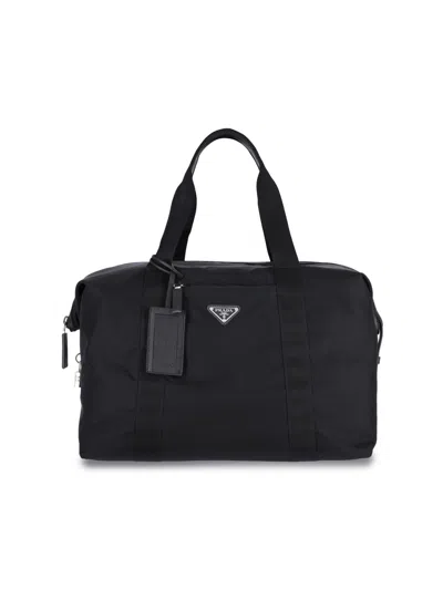 Prada Logo Travel Bag In Black  