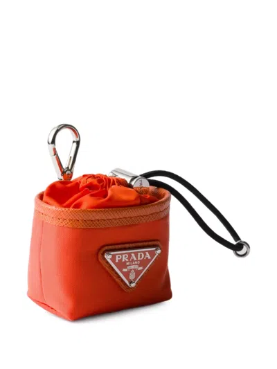 Prada Logo-triangle Bag Charm In Orange