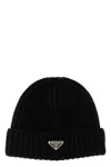 Prada Womens Black Logo-embellished Knitted Wool Beanie In Black