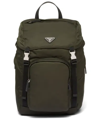 Prada Logo-triangle Buckled Backpack In Grün