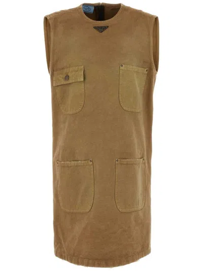 Prada Mini Abito In Cotone Cammello Donna In Beige