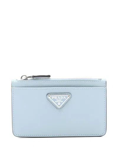Pre-owned Prada Logo-triangle Coin Purse In Blue