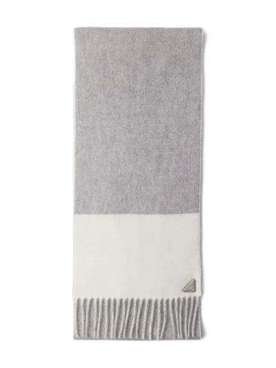 PRADA LOGO-TRIANGLE FRINGED CASHMERE SCARF