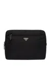 Prada Womens Black Re-nylon Large Woven Travel Pouch In Black