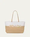 Prada Logo Two-tone Tote Bag In F0n86 Naturale Bianco