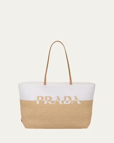 Prada Logo Two-tone Tote Bag In F0n86 Naturale Bianco