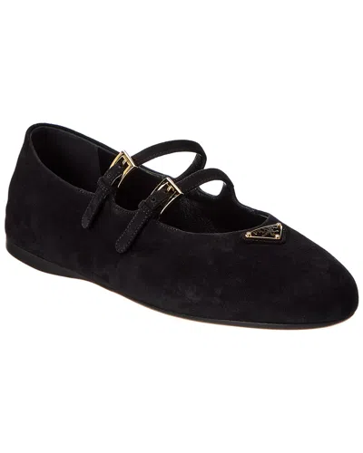 Prada Logo Velvet Ballerina Flat