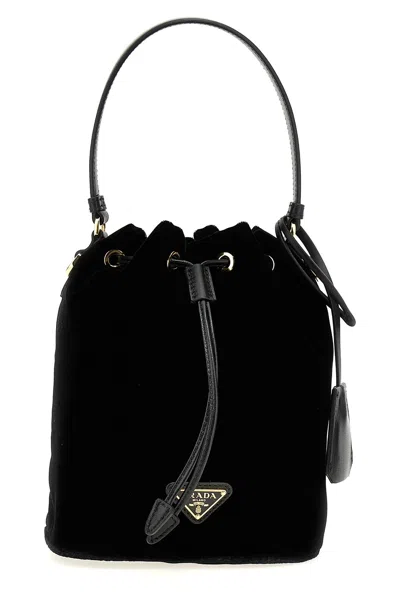 PRADA PRADA LOGO VELVET BUCKET BAG