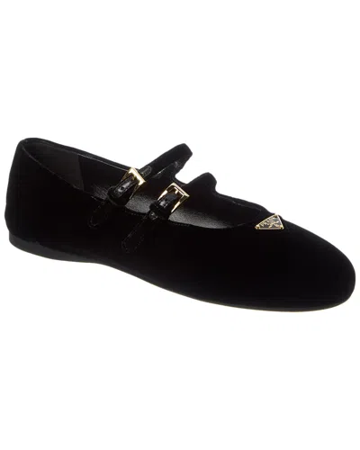 Prada Triangle Logo Velvet Ballet Flats In Black
