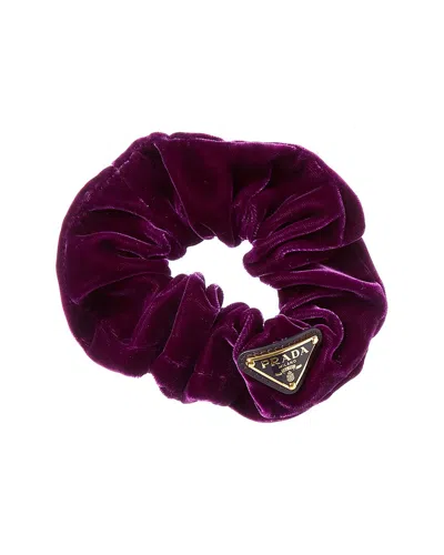 Prada Logo Velvet Scrunchie In Purple