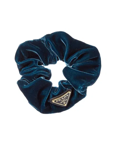 Prada Logo Velvet Scrunchie In Black