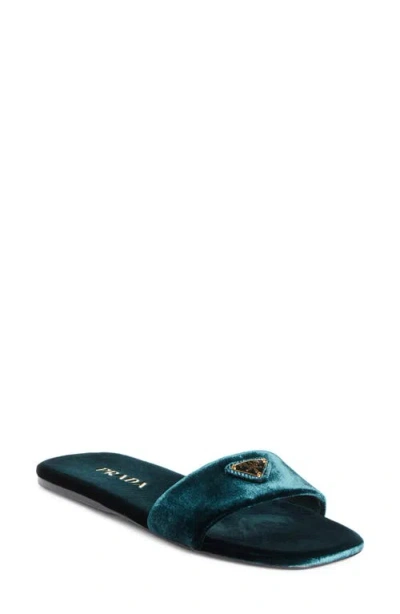 Prada Logo Velvet Slide Sandal In Bottiglia