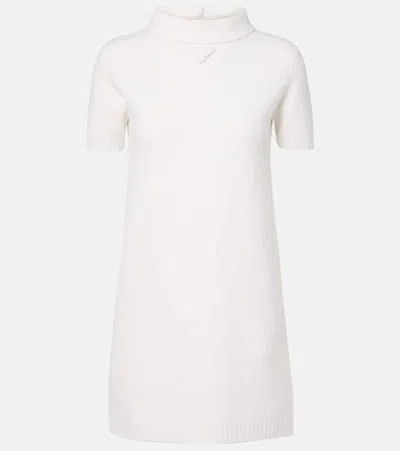 Prada Logo Virgin Wool Minidress In White