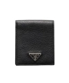 Prada Enamel Triangle-logo Wallet In Black
