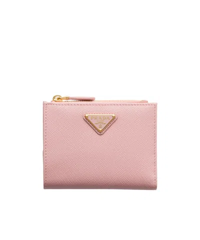 Prada Saffiano Leather Small Wallet With Zip In Pink