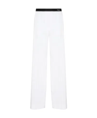Prada Logo Wide-legged Casual Pants In White