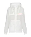 Prada Logo Windproof Hooded Raincoat In White