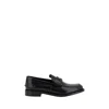 Prada Leather Loafers With Decorative Buckle And Round Toe In Black