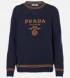 Prada Blue Cashmere Blend Sweater With Logo In Multicoloured