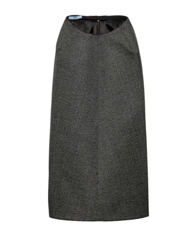 Prada Logo Wool Mid-length Skirt In Black