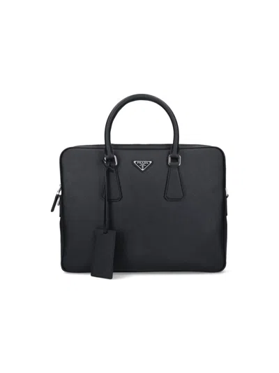 Prada Logo Work Bag In Black  