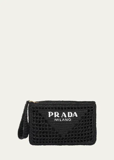 Prada Logo Zip Clutch Bag In F0002 Nero