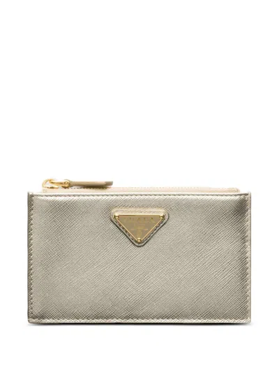 Prada Logo Zip Wallet In Brown