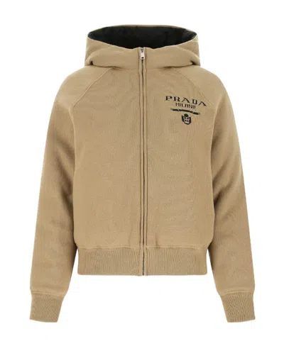 Prada Logo Zipper Casual Jacket In Cream