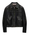 Prada Logo Zipper Leather Jacket In Black