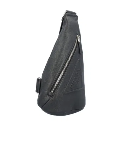 Prada Logo Zipper Satchel In Black