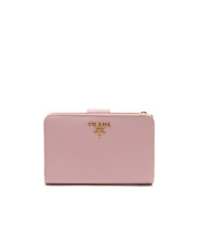 Prada Logo Zipper Wallet In Nude