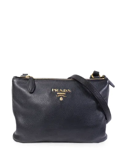 Prada Logo-appliqué Leather Shoulder Bag In Black