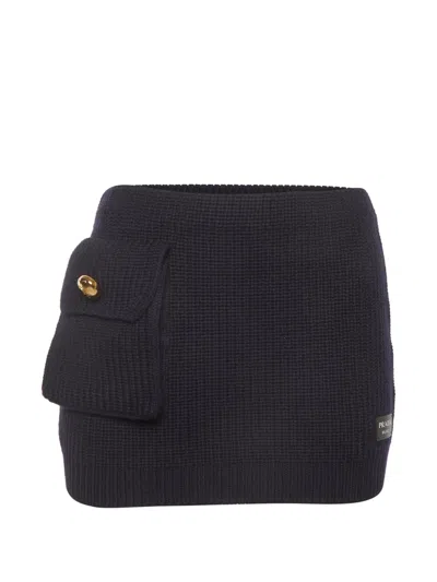 Pre-owned Prada Logo-appliqué Rib-knit Mini Skirt In Blue
