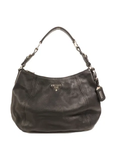 Pre-owned Prada Logo-detail Calfskin Shoulder Bag In Black