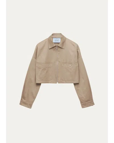 Prada Logo-detail Cotton Crop Jacket In Beige