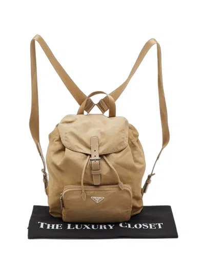 Pre-owned Prada Logo-detail Drawstring Backpack In Neutrals