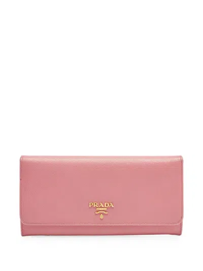 Pre-owned Prada Logo-detail Flap Wallet In Pink