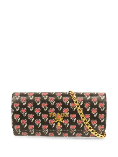 Pre-owned Prada Logo-detail Heart-print Clutch Bag In Black